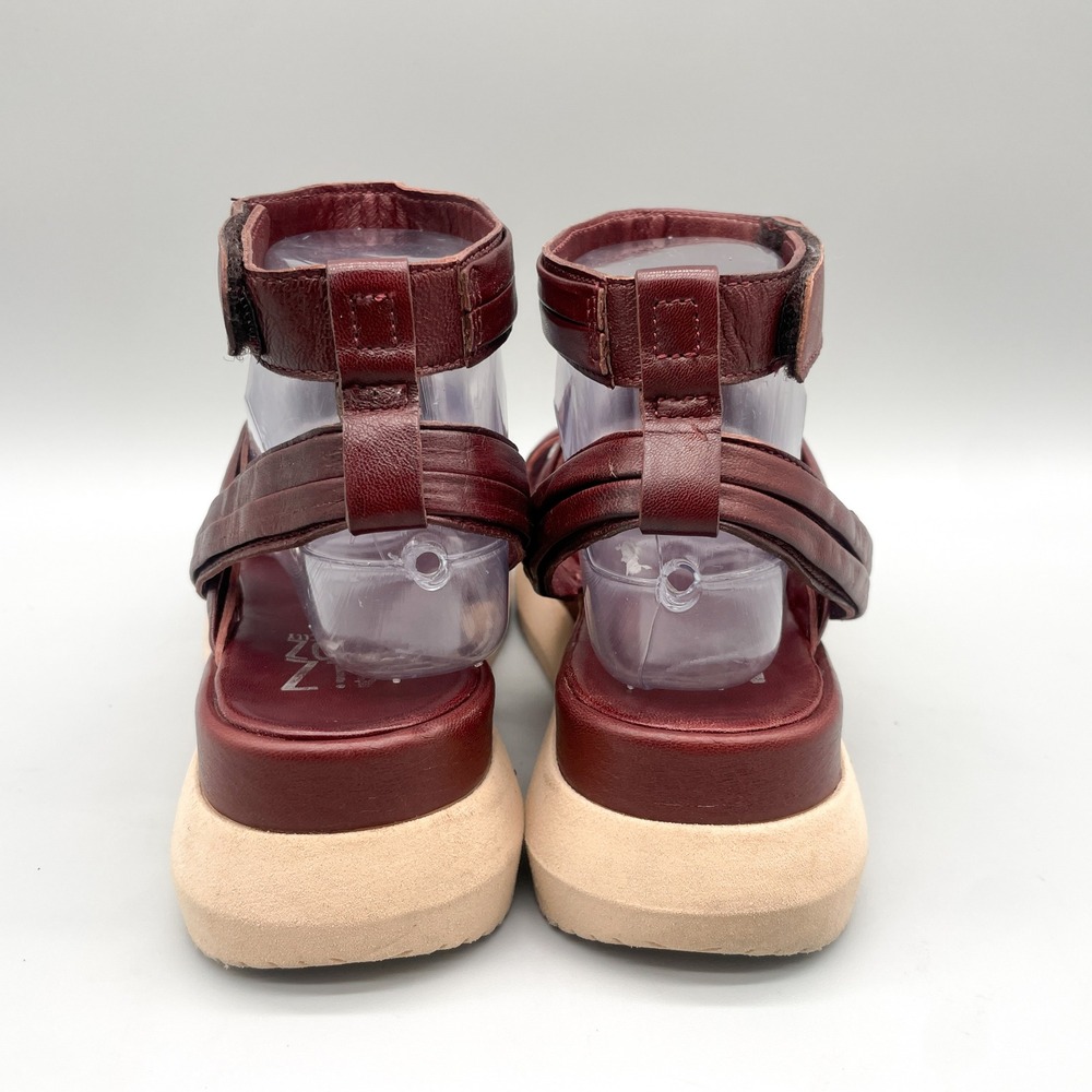 Miz Mooz Womens 38 Strappy Platform Sandals Burgundy Leather Wedge Chunky Boho - Picture 5 of 11